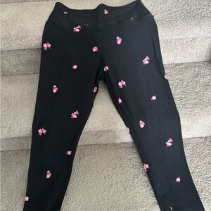 Victorias Secret Pink Black and Pink Floral Large Kids or Small Womens Leggings